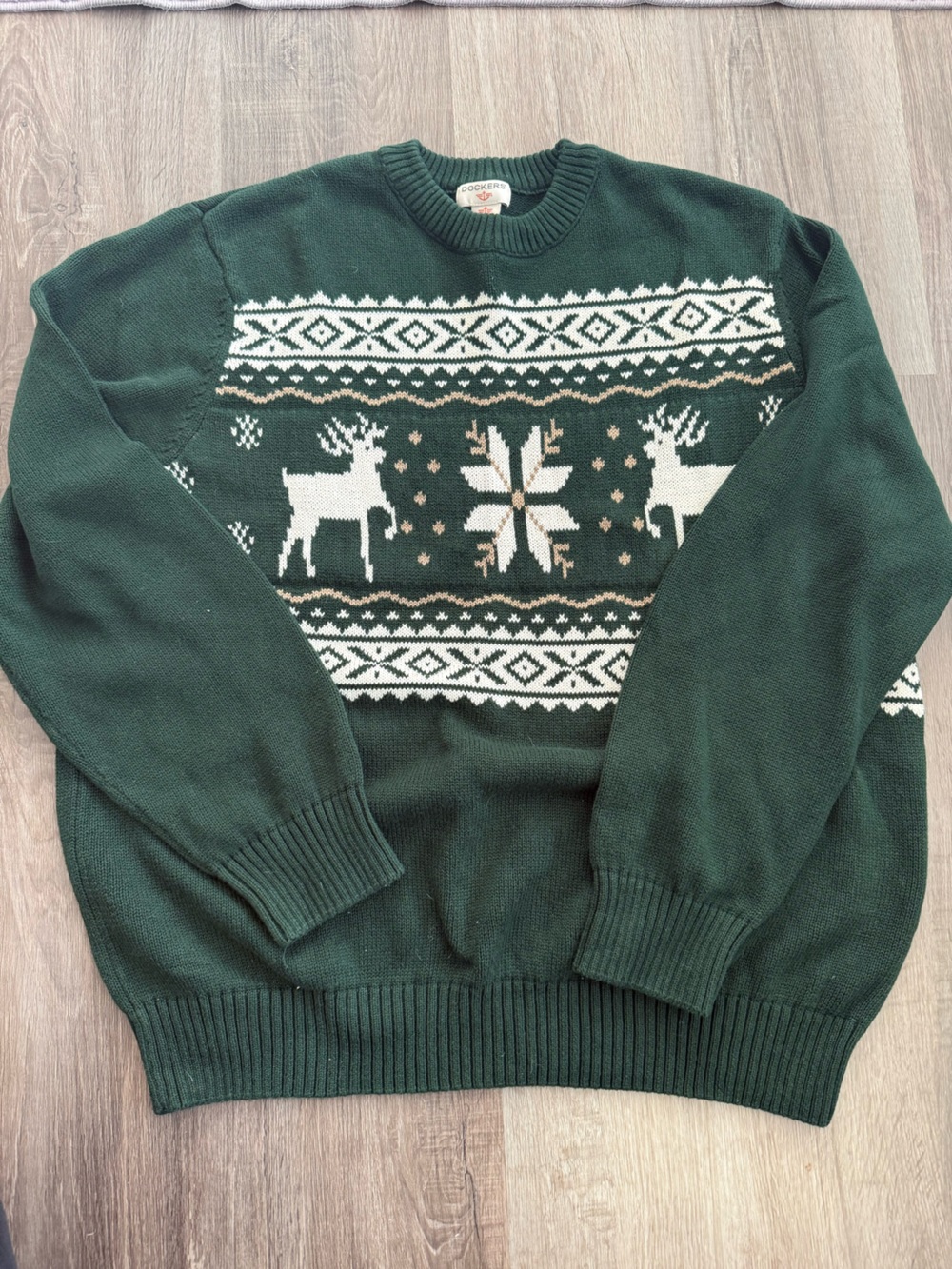 Dockers Dark Green Reindeer Fair Isle Crewneck Sweater
